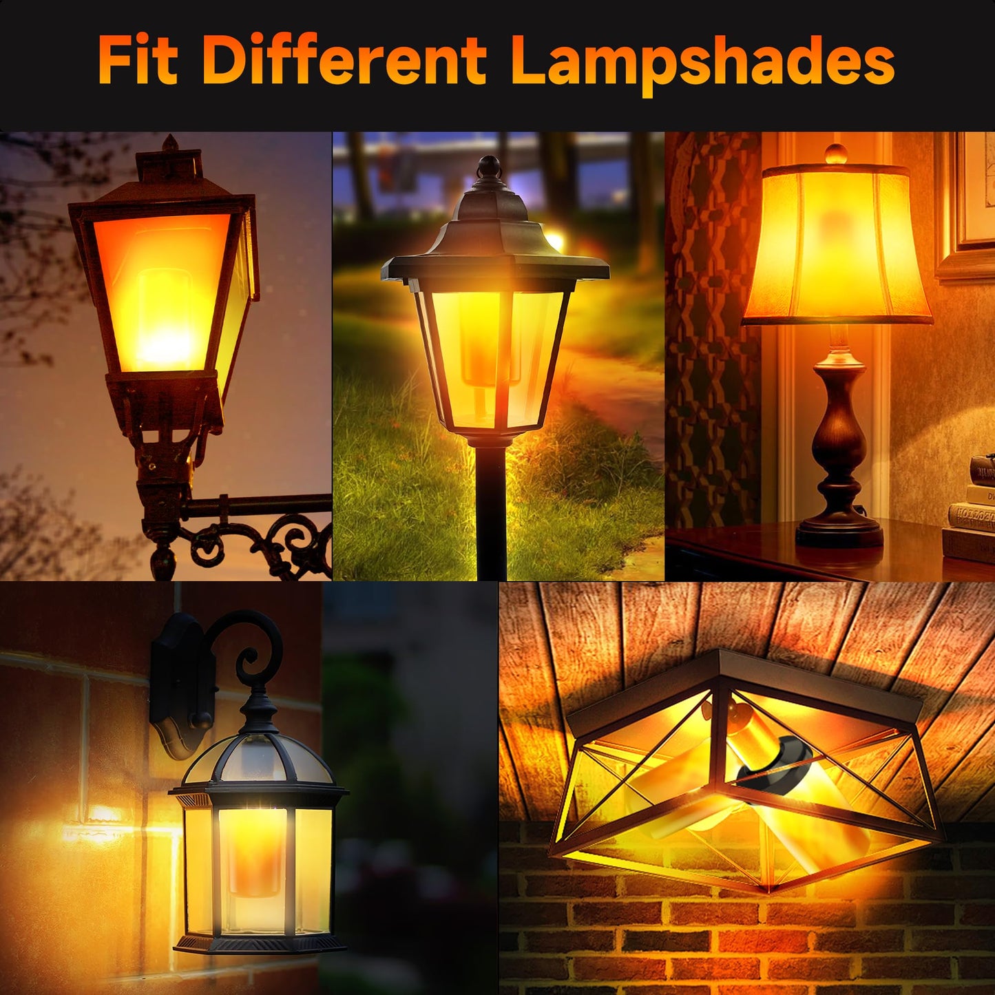 hyrion Flame Light Bulbs, Flickering Light Bulbs Outdoor, 4 Modes Fire Lightbulbs with Gravity Sensor, LED Flame Lights Bulb for Halloween Porch Christmas Indoor -4 Pack