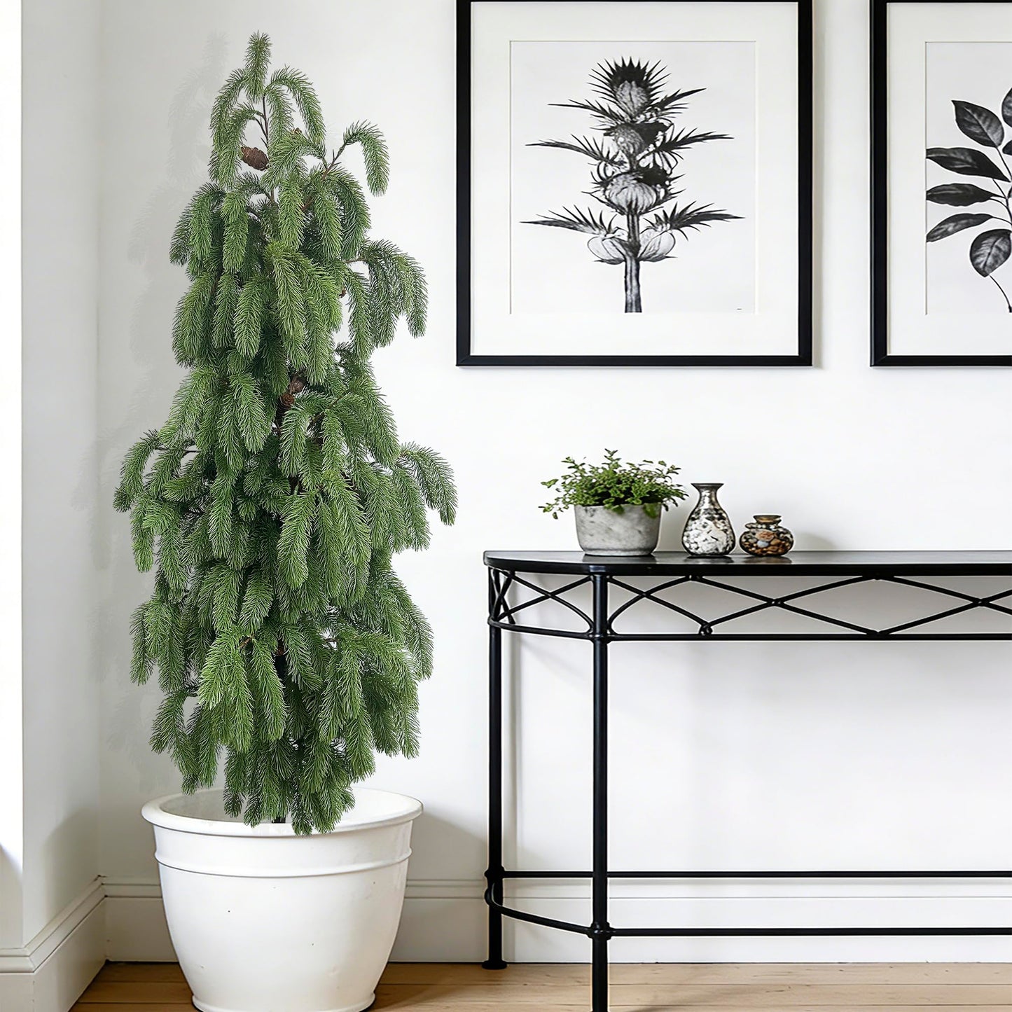 5FT Artificial Norfolk Pine Tree 1-Pack, Real Touch Faux Potted Plants in Black Pot, Fake Christmas Greenery for Indoor Outdoor Front Porch, Entryway, Year-Round Home Decor & Housewarming Gift