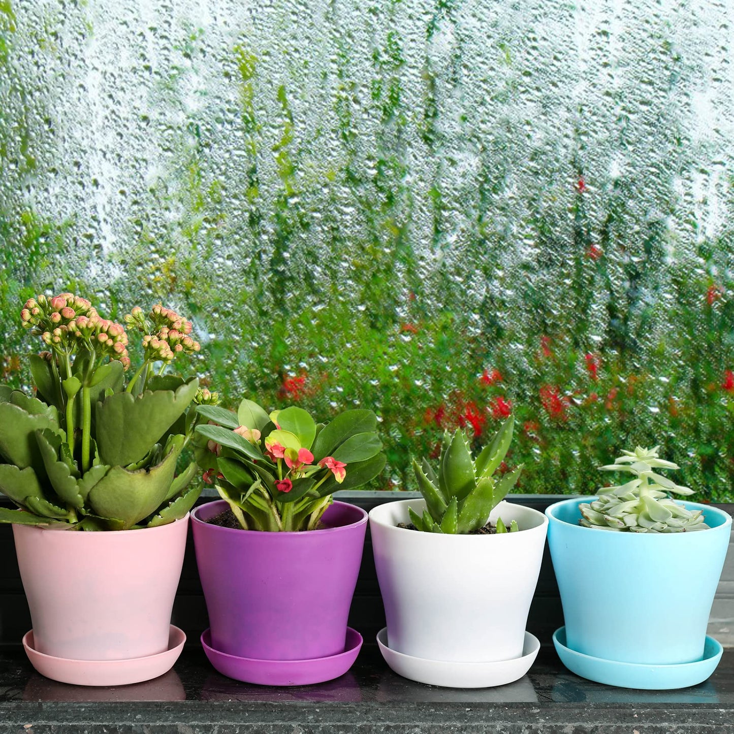 TDHDIKE 10 Pcs Plastic Planters Indoor Flower Plant Pots, Mini Flower Seedlings Nursery Pot/Planter/Flower Pot with Pallet, Modern Decorative Gardening Containers (White25)