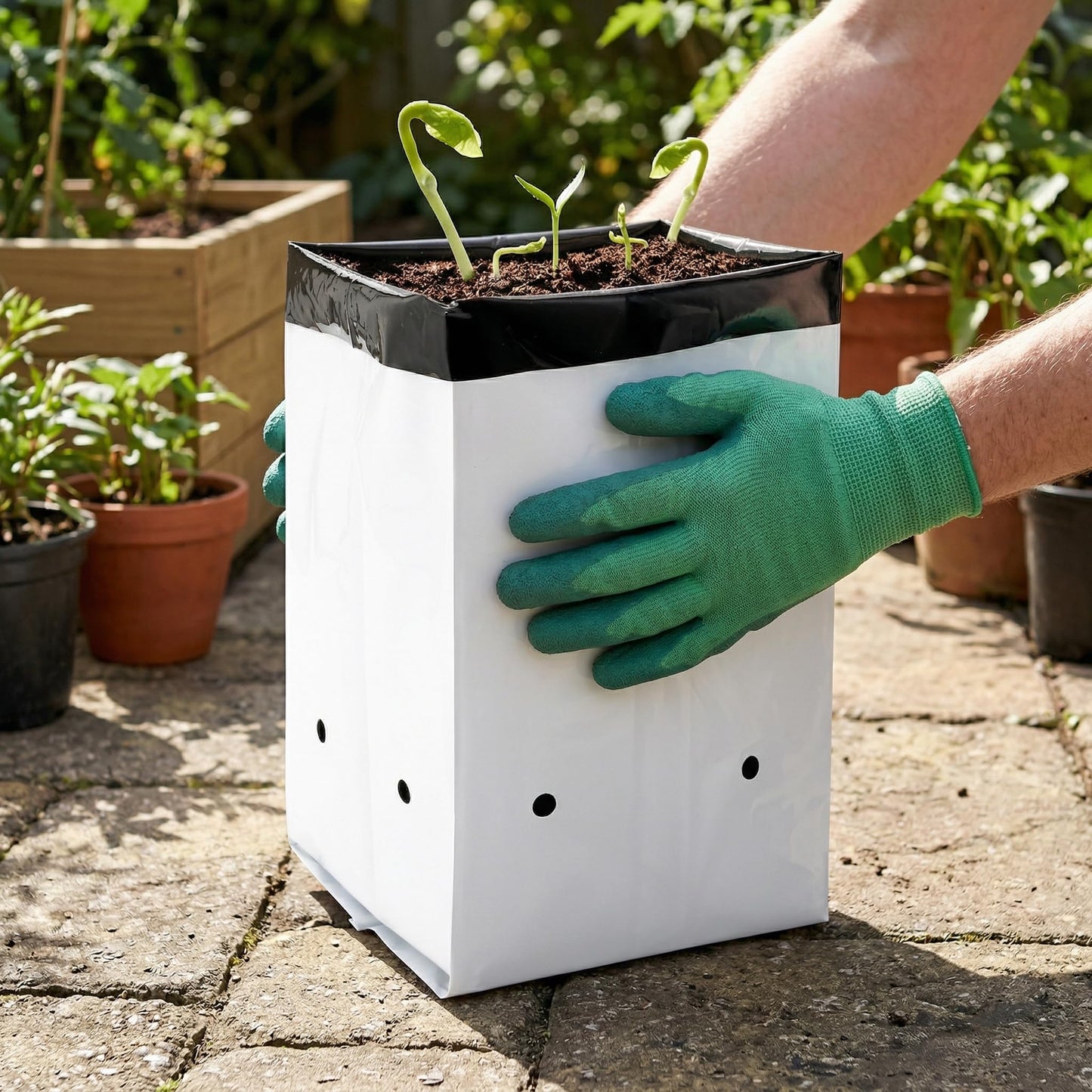 Lawei 100 Pack 1 Gallon Plastic Grow Bags - Black and White Plant Nursery Bags Seeding Bags for Vegetable Flower Plant, Thick Plastic Bag for Potting Seedlings, and Rooting, Square Shape