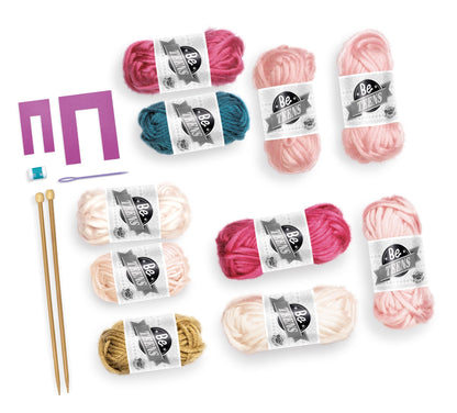 BUKI France Be Teens Knitting Kit – Kids Craft Set with 290g Wool | Learn Finger Knitting, Needle Knitting & Stocking Stitch | Make a Scarf, Purse & Gloves | Creative Gift for Children Age 8+