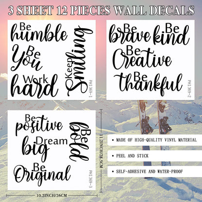 Marspark 12 Pcs Inspirational Wall Decals Motivational Quote Peel and Stick Vinyl Wall Quotes Stickers Removable Positive Saying Mirror Decals for Office Nursery Offices Teen Dorm Classroom, Black