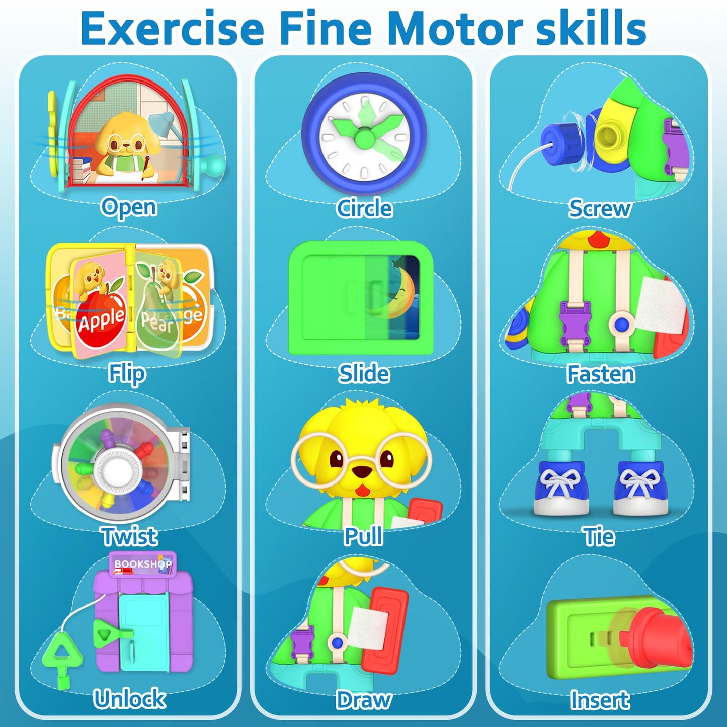 Toddler Toys for 1-2 Year Old Boy, Musical Montessori Busy Board, Early Educational Toy for Toddlers 1-3, Motor Skills Developmental Toy for 12-18 Month Age, Birthday Gift for 1+ Year Old Boy Girl