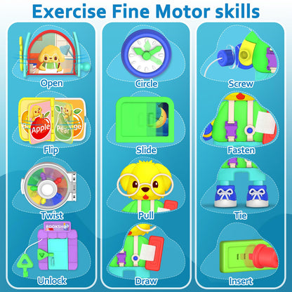 Toddler Toys for 1-2 Year Old Boy, Musical Montessori Busy Board, Early Educational Toy for Toddlers 1-3, Motor Skills Developmental Toy for 12-18 Month Age, Birthday Gift for 1+ Year Old Boy Girl