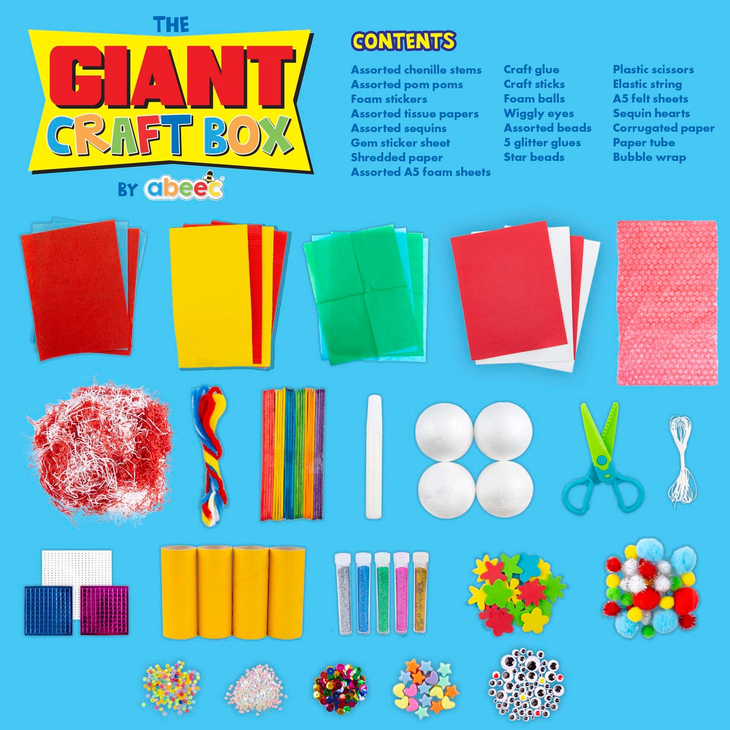 abeec Giant Craft Kit for Kids | 1000+ Piece Art & Craft Supplies Box | DIY Arts Set with Pom Poms, Beads, Stickers & More | Creative Activities for Boys & Girls | Gift for Ages 5+