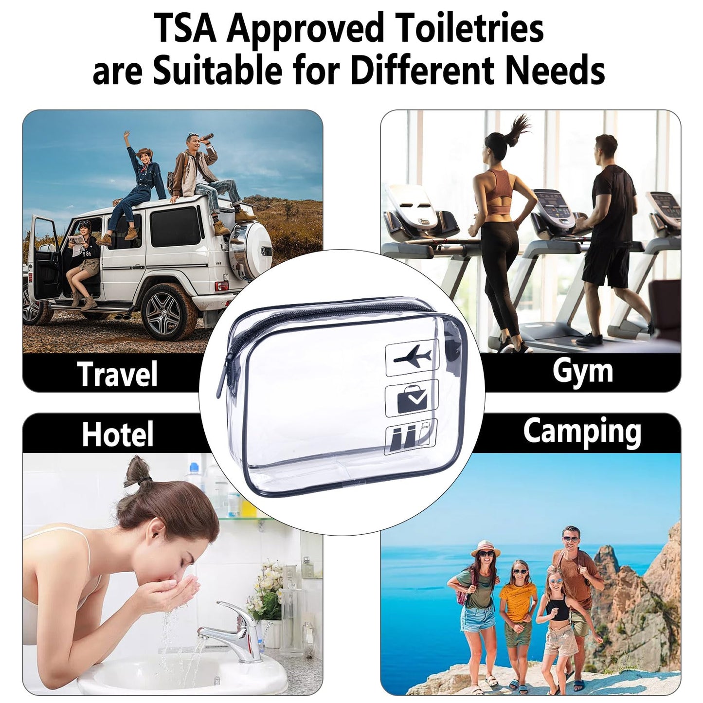 TREALDATE TSA Approved Toiletry Bag 3Pcs - 3 Pack Clear Travel Bags for Toiletries, Carry on Airport Airline Compliant Bag,Makeup Bags Clear Toiletry bags Quart Size Travel Bag,Black