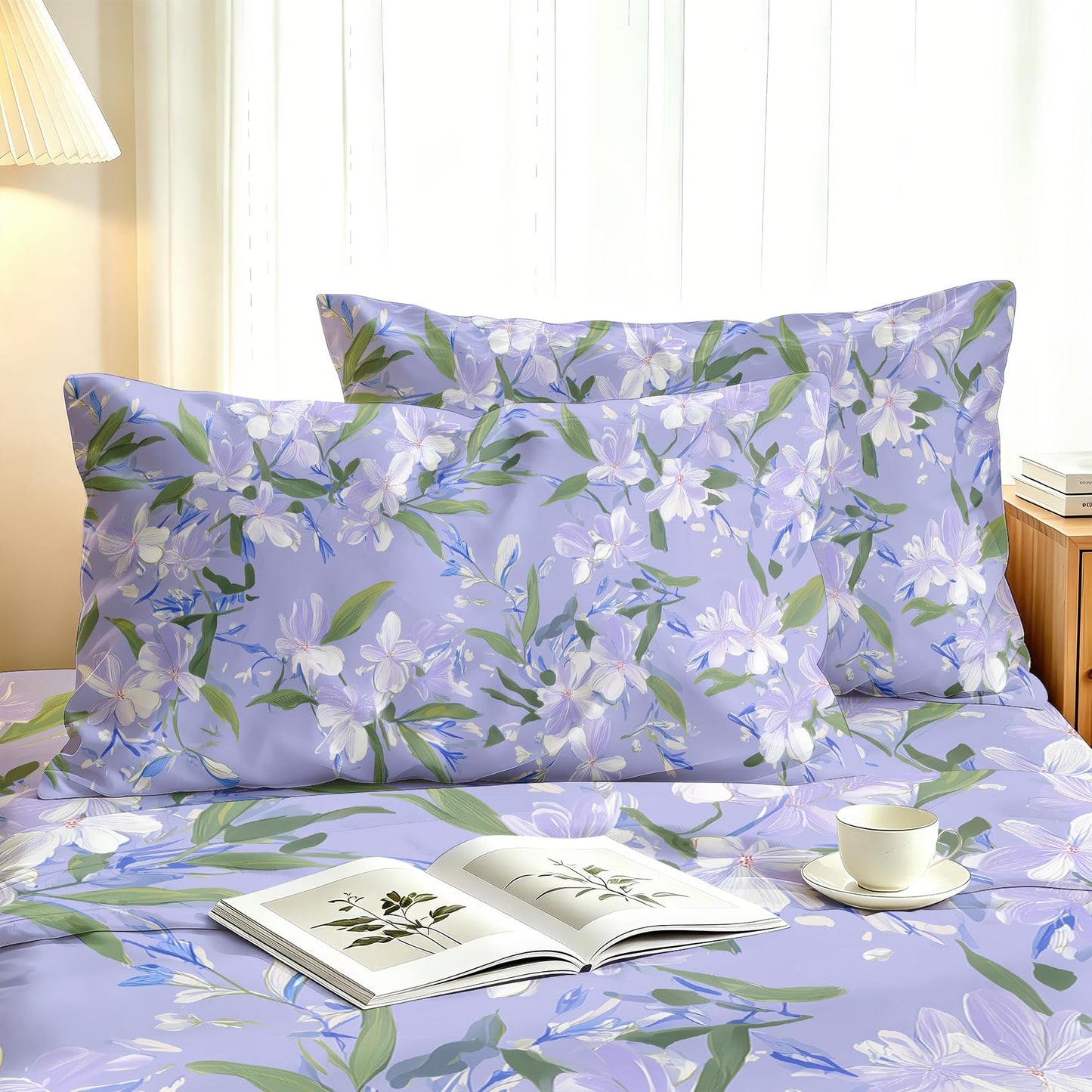 Purple Floral Queen Bedding Set Romantic Flower Sheet Sets