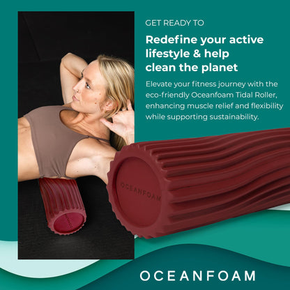 Oceanfoam Tidal Roller - Black Marbled - Muscle Massage Foam Roller for Back Pain & Stretching - Firm and Ergonomic Wide Wave Textured - Yoga, Athletics, & Wellness - Full Size, 20" x 5"