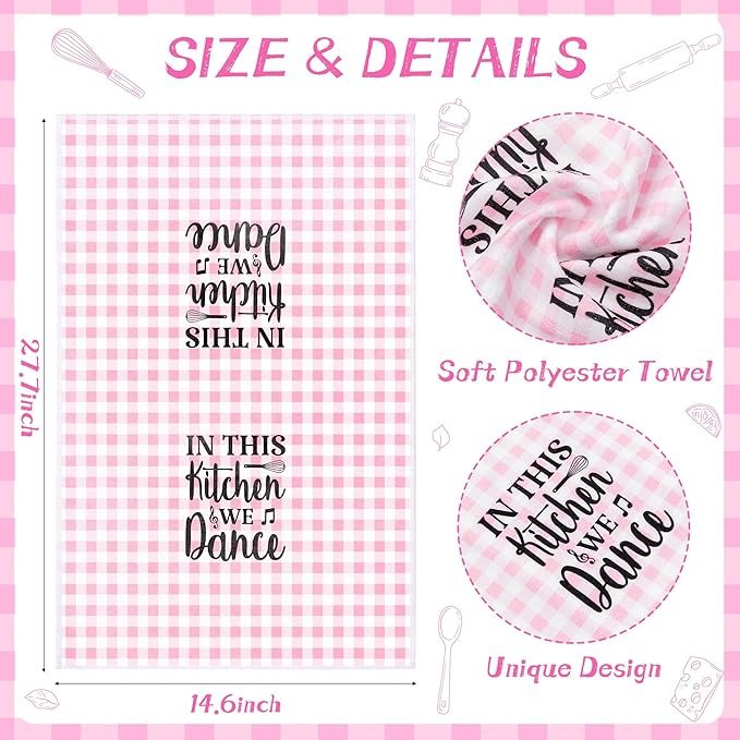 R HORSE Cute Pink Kitchen Towel Set 5Pcs Pink Check Kitchen Dishcloth Absorbent