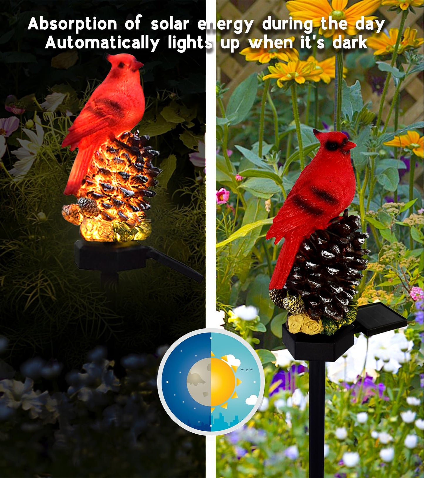 LAIAMER Cardinal Decor Solar Garden Decor Waterproof Red Bird Figurine Solar Stake Lights for Outside Yard Patio Lawn Porch Cemetery