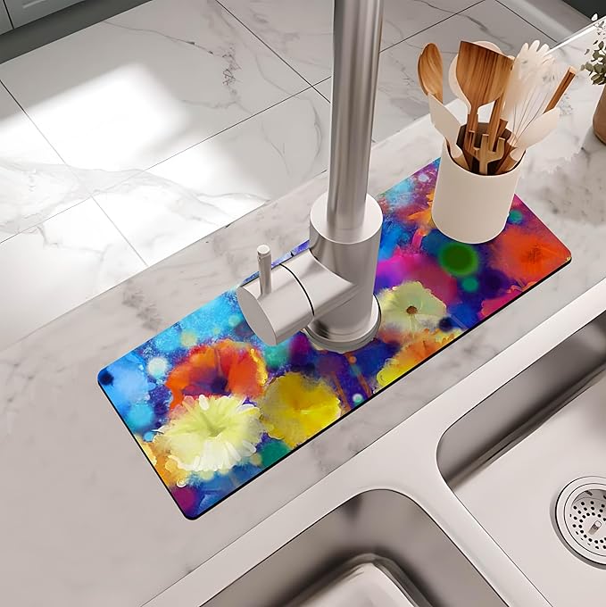 Kitchen Sink Splash Guard Faucet Mat -1 PC Super Absorbent Fast Drying Mat Sink