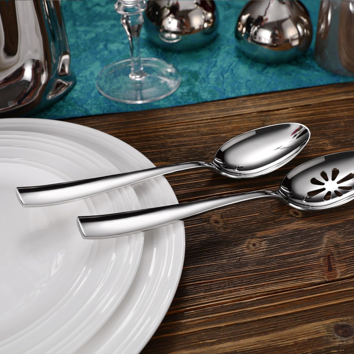 KEAWELL Premium Louis Table Utensils, 18/10 Stainless Steel, Squared Edge, Mirror Finish, Dishwasher Safe (Serving Spoons, Set of 2)