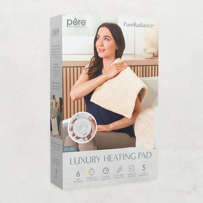 Pure Enrichment PureRadiance Luxury Heating Pad for Cramps, Back, Neck, & Shoulder Pain Relief, Patented Design, Soft Faux Fur & Micromink, 6 Heat Settings, Machine Washable, 12”x24”(Cloud)