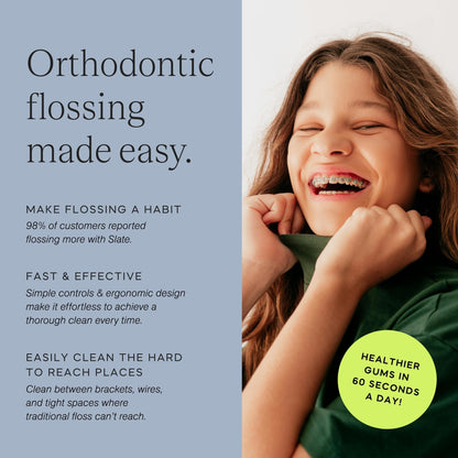 Slate Electric Flosser - Starter Set | 3-in-1 Dentist-Invented with Reusable Floss Heads, Gum Brushes & Tongue Scraper | More Effective Than String or Water Floss