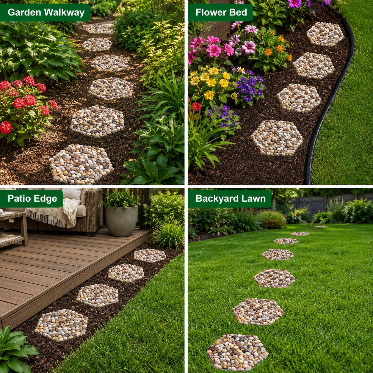 Stepping Stones Outdoor, Natural River Rock Garden Pavers, Set of 6 Round Pebble Stones for Walkway, Yard, Lawn, Patio, Pathway & Landscaping Decor (Hexagon)