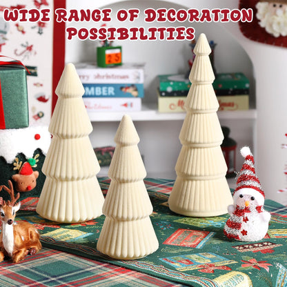 5 Pieces Christmas Velvet Trees Set Modern Christmas Decor 4 Szies Christmas Velvet Cone Trees Table Decoration Winter Decoration for Entryway Mantle Farmhouse(Creamy White)