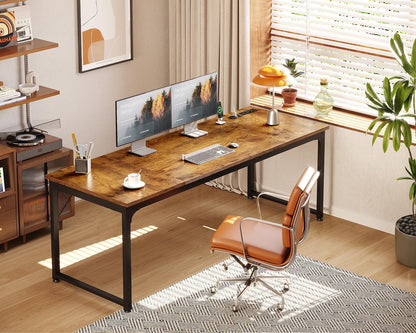 Coleshome 71 Inch Computer Desk with USB Ports, Large Office Desk, Long Study Student Writing Desk, Rustic Brown