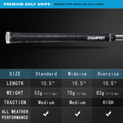 CHAMPKEY X-WEAVE Rubber Golf Grips 13 Pack with Full Repair Kits - Medium Lower Hand Golf Club Grips - Enhanced Grip and Traction Golf Grips for Men and Women(Black,Midsize)