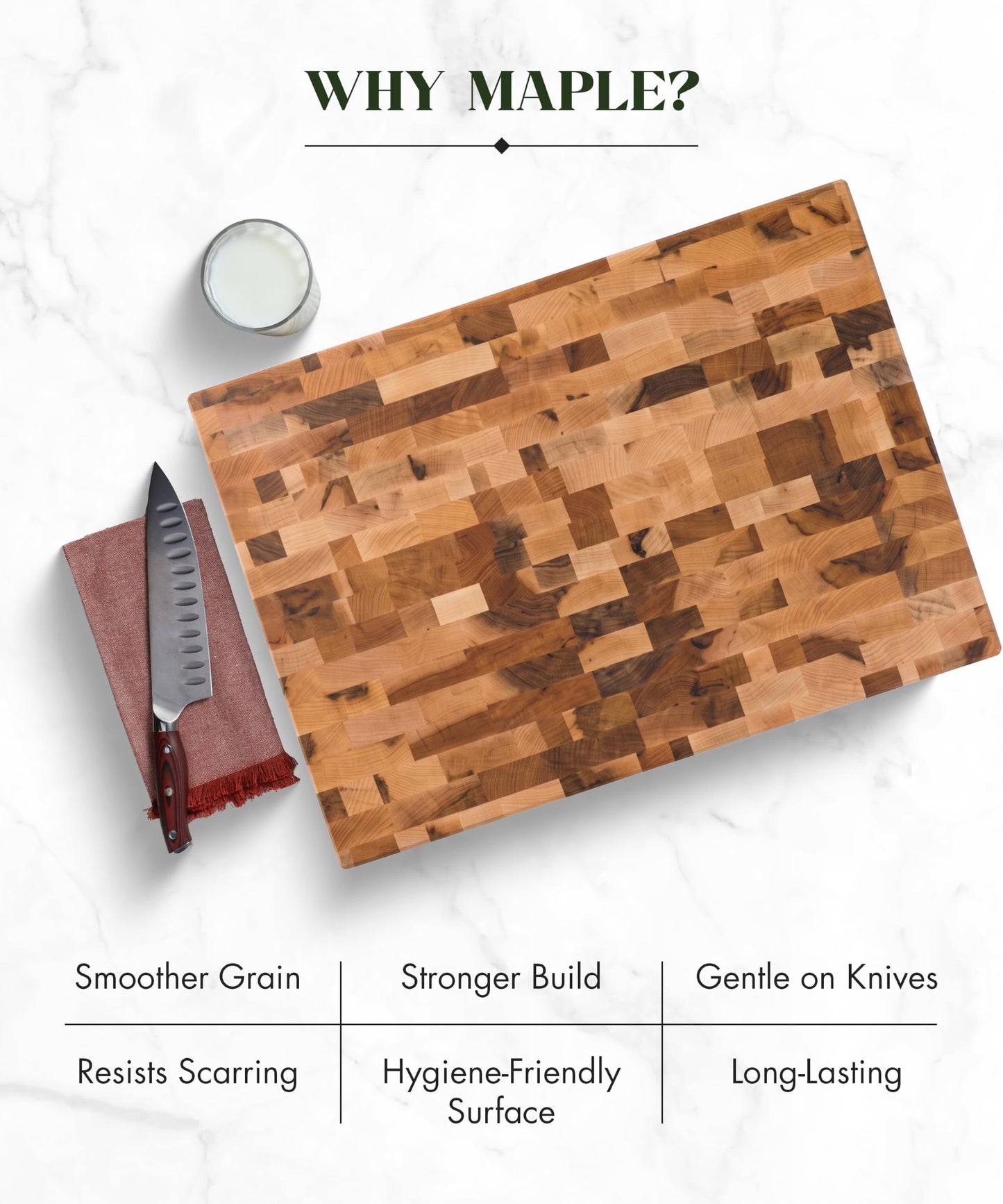 Labell Maple End-Grain Butcher Block with Juice Groove - Checkered Maple Wood Cutting Board Handcrafted in Canada - Thick Butcher Block for Meat, Cheese & Charcuterie - 12x16x1.25"