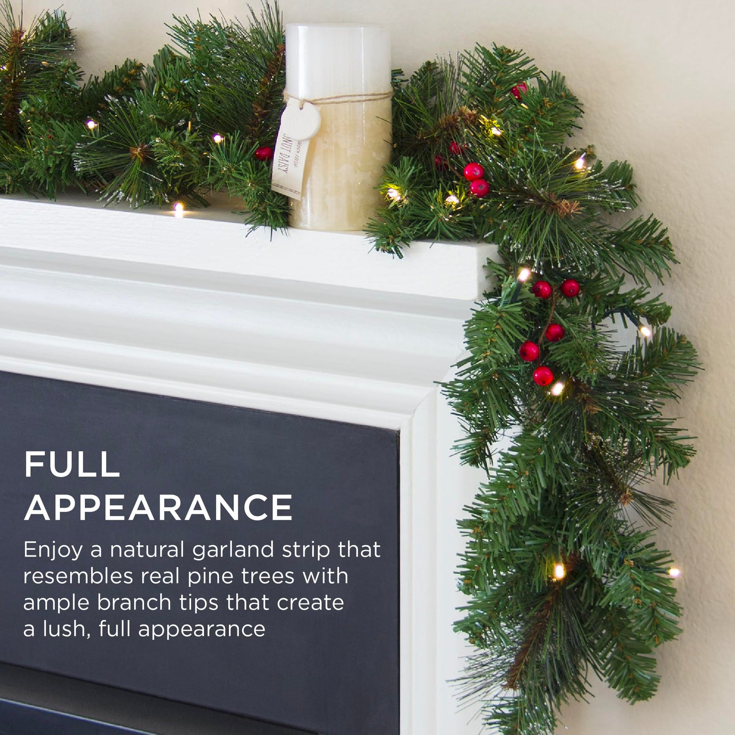 Best Choice Products 9ft Pre-Lit Holiday Pre-Decorated Christmas Garland for Stairs, Fireplace, Decoration w/PVC Tips, 50 Lights, Pine Cones, Berries - Unflocked