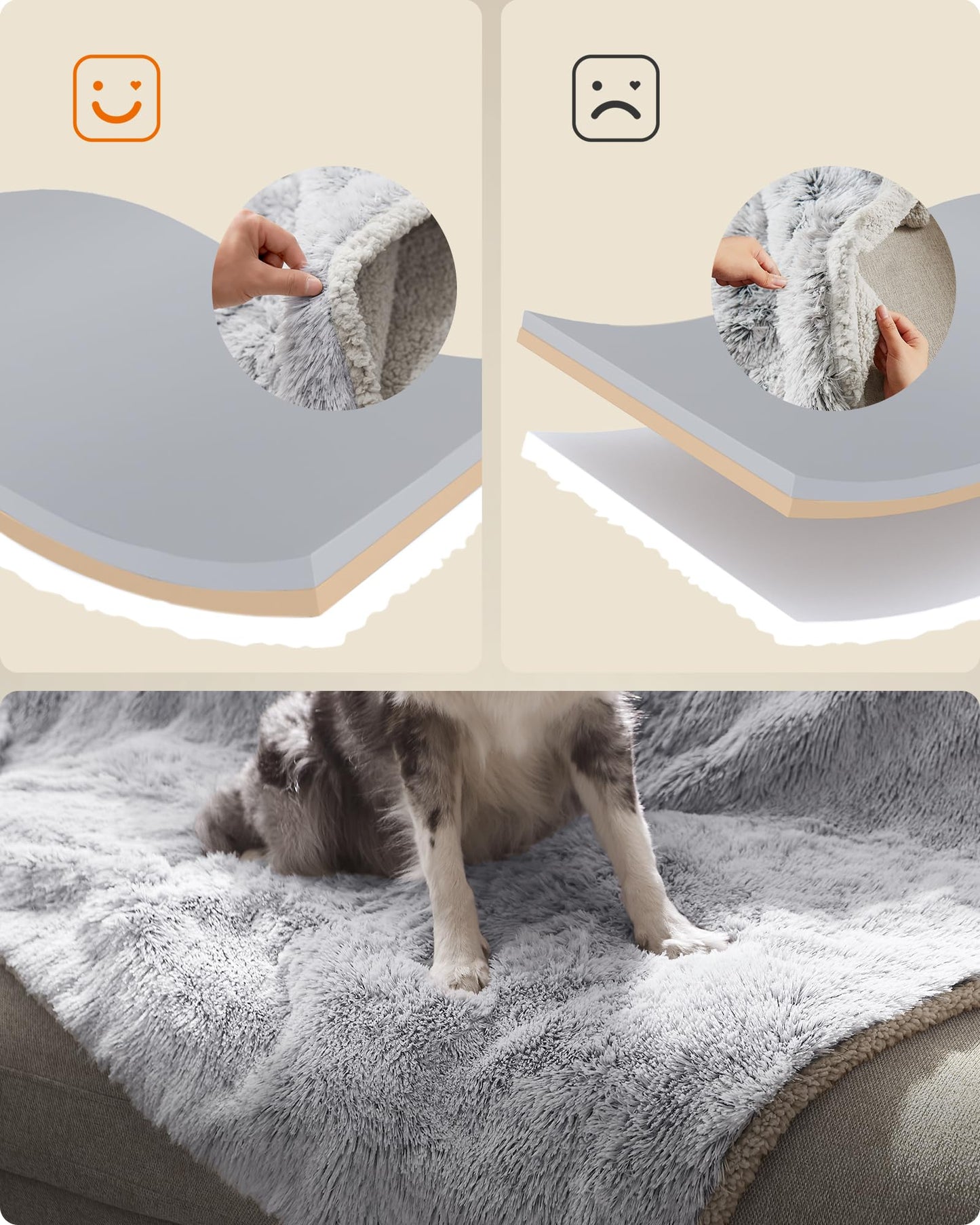 Feandrea Waterproof Dog Blanket, Long Plush Pet Blanket for Medium and Large Dogs, Cats, 152 x 127 cm, XL, Sherpa Fleece, Double Sided Reversible Dog Sofa Cover Protector, Grey Ombré PPB006G01