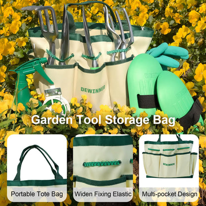 DEWINNER 11 PCS Garden Tools Set, Gardening Sets with Tool Bag, Heavy Duty Garden Hand Tools and Equipment, Stainless Steel Gardening Gifts for Women men