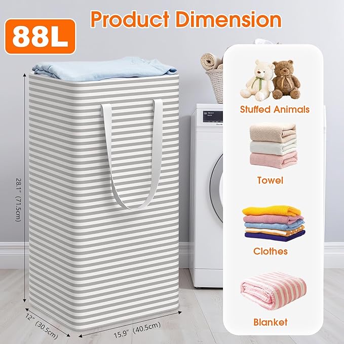 3 Pack Large Laundry Basket, Waterproof & Freestanding Laundry Hamper,