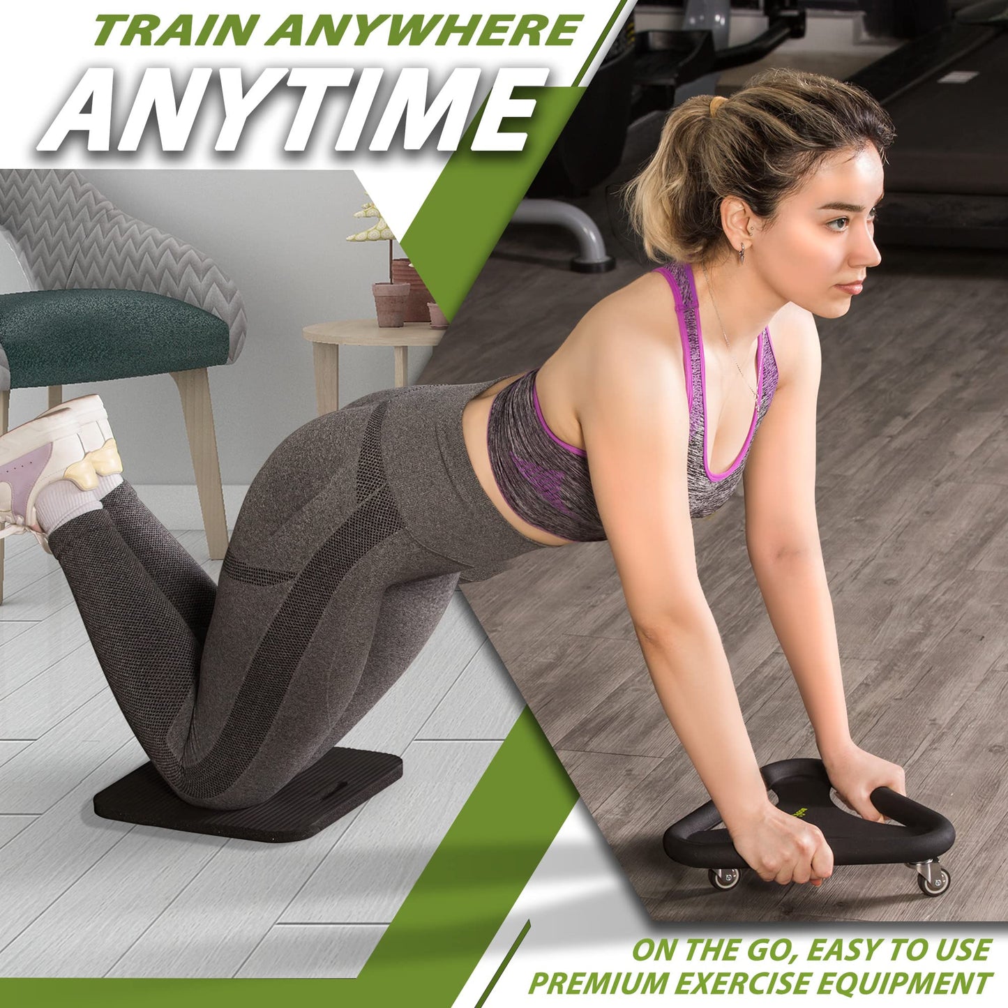 BODY RHYTHM Abdominal & Core Coaster Strength Workout Trainer, Ab Wheel Roller Exercise Machine with Knee Mat for Home Gym Workout Fitness.