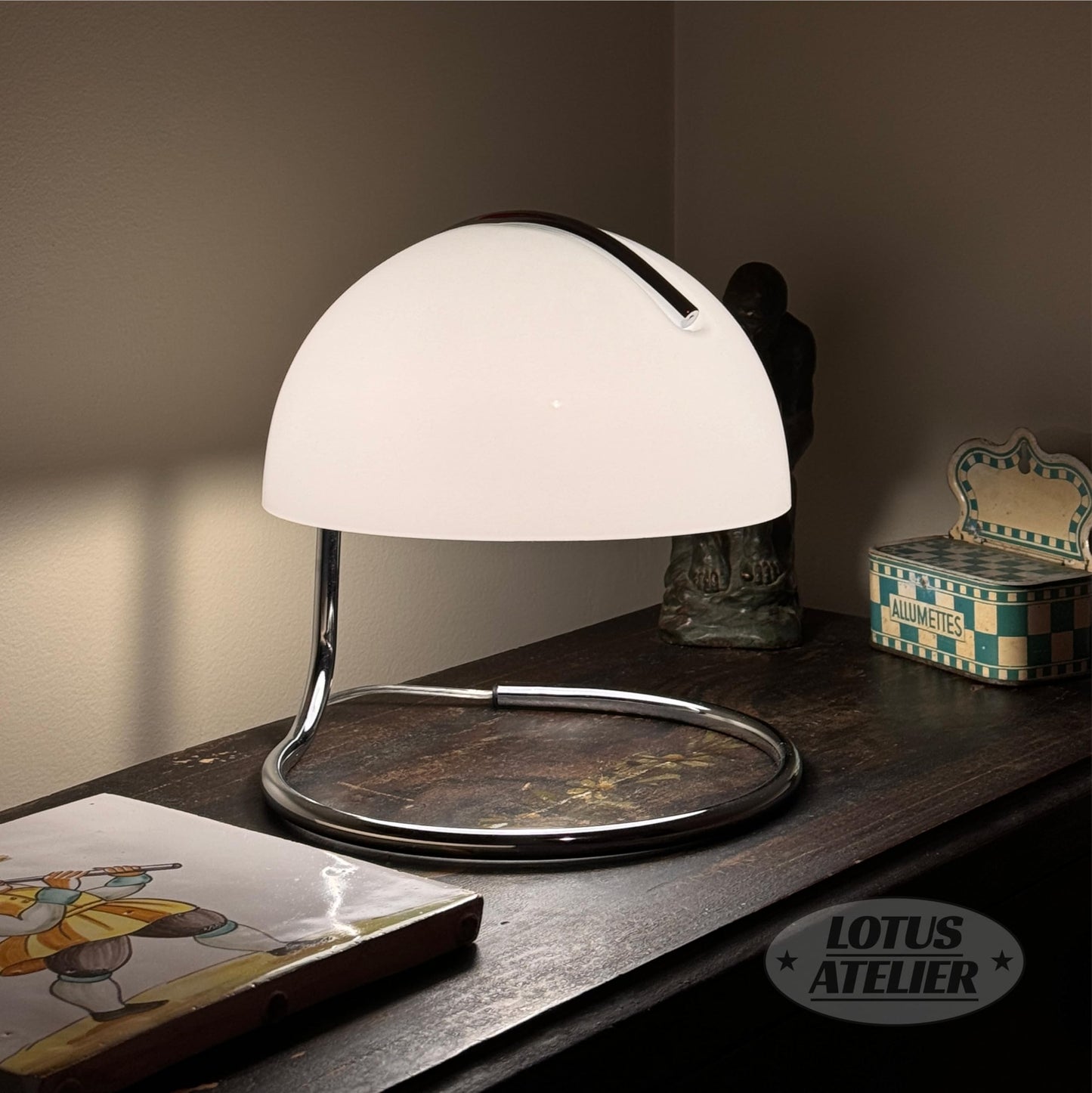 Lotus Atelier Chrome Bauhaus Light | Retro Mushroom Table Lamp for Room Aesthetic Modern Lighting for Bedroom | Mid Century Modern | Cool Retro Living Room Decor & Bedroom Decor (10.5" H x 9.5" W)