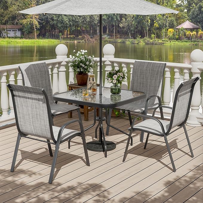 UDPATIO Patio Chairs Set of 4, Stackable Outdoor Dining Chairs with High Back, Breathable Textilene Fabric Outdoor Chair All Weather, 350LBS Capacity for Garden, Backyard (Light Grey)