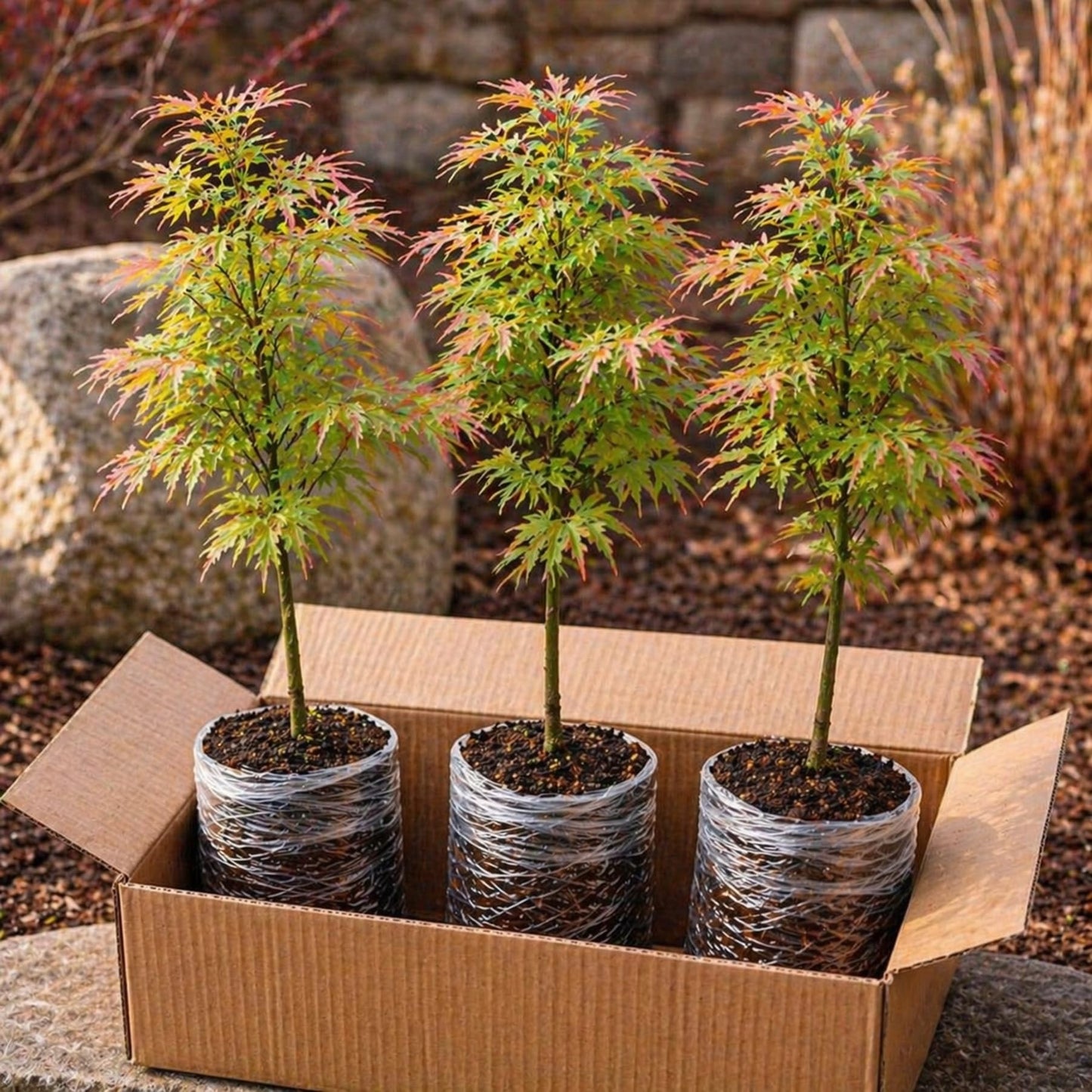 3-Pack Live Green Japanese Maple Tree Starts – Acer Palmatum Seedlings – Ornamental Landscape Trees – Vibrant Spring Color – Easy to Grow Starter Plants