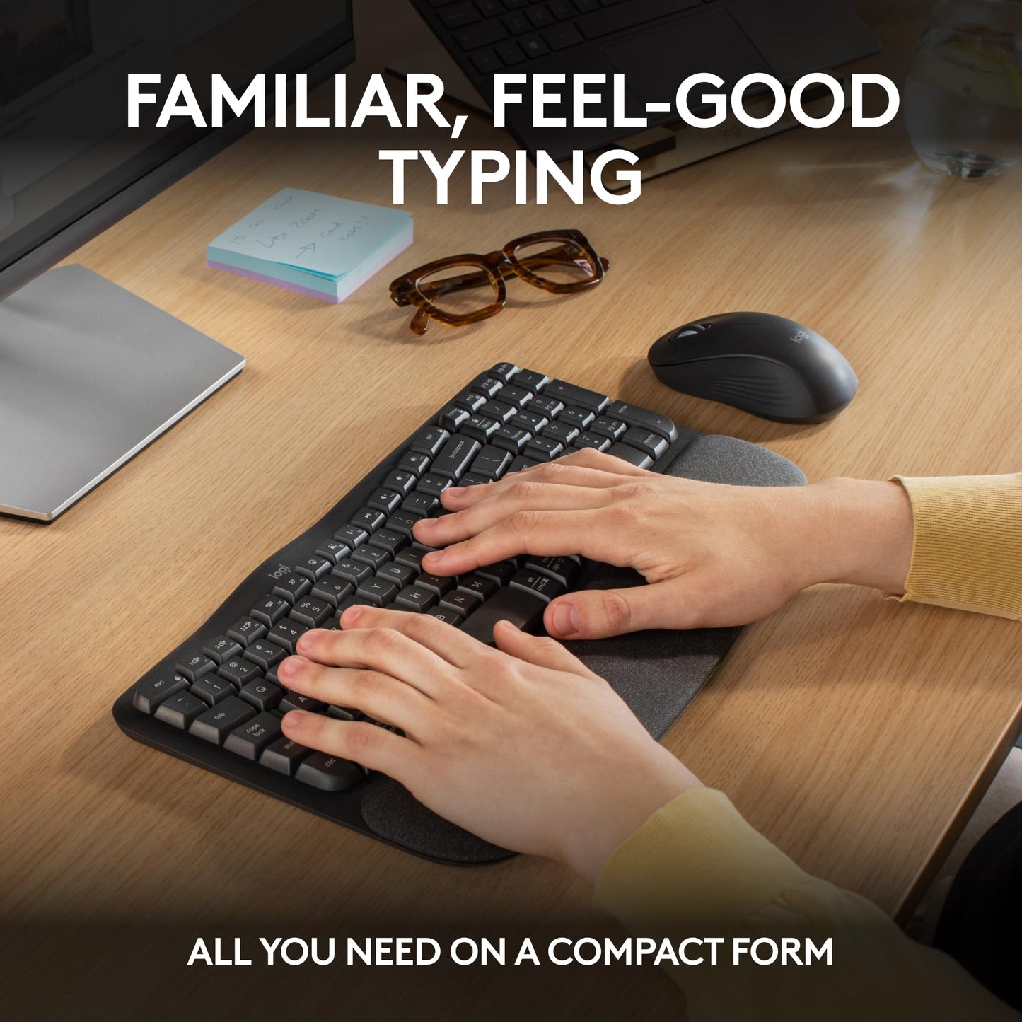 Logitech Wave Keys Wireless Ergonomic Keyboard with Cushioned Palm Rest, Comfortable Natural Typing, Easy-Switch, Bluetooth, Logi Bolt Receiver, for Multi-OS, Windows/Mac - Rose