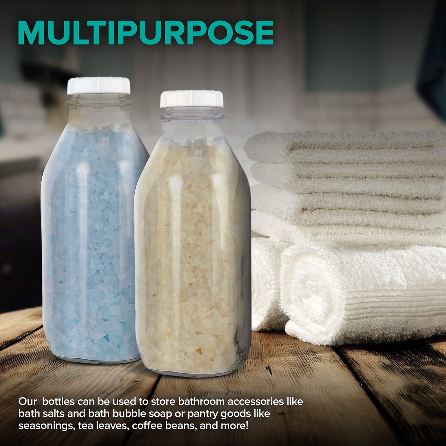 Stock Your Home Liter Glass Milk Bottles (2 Pack) - 32-Oz Milk Jars with Lids - Food Grade Glass Bottles - Dishwasher Safe - Bottles for Milk, Buttermilk, Honey, Maple Syrup, Jam, BBQ Sauce
