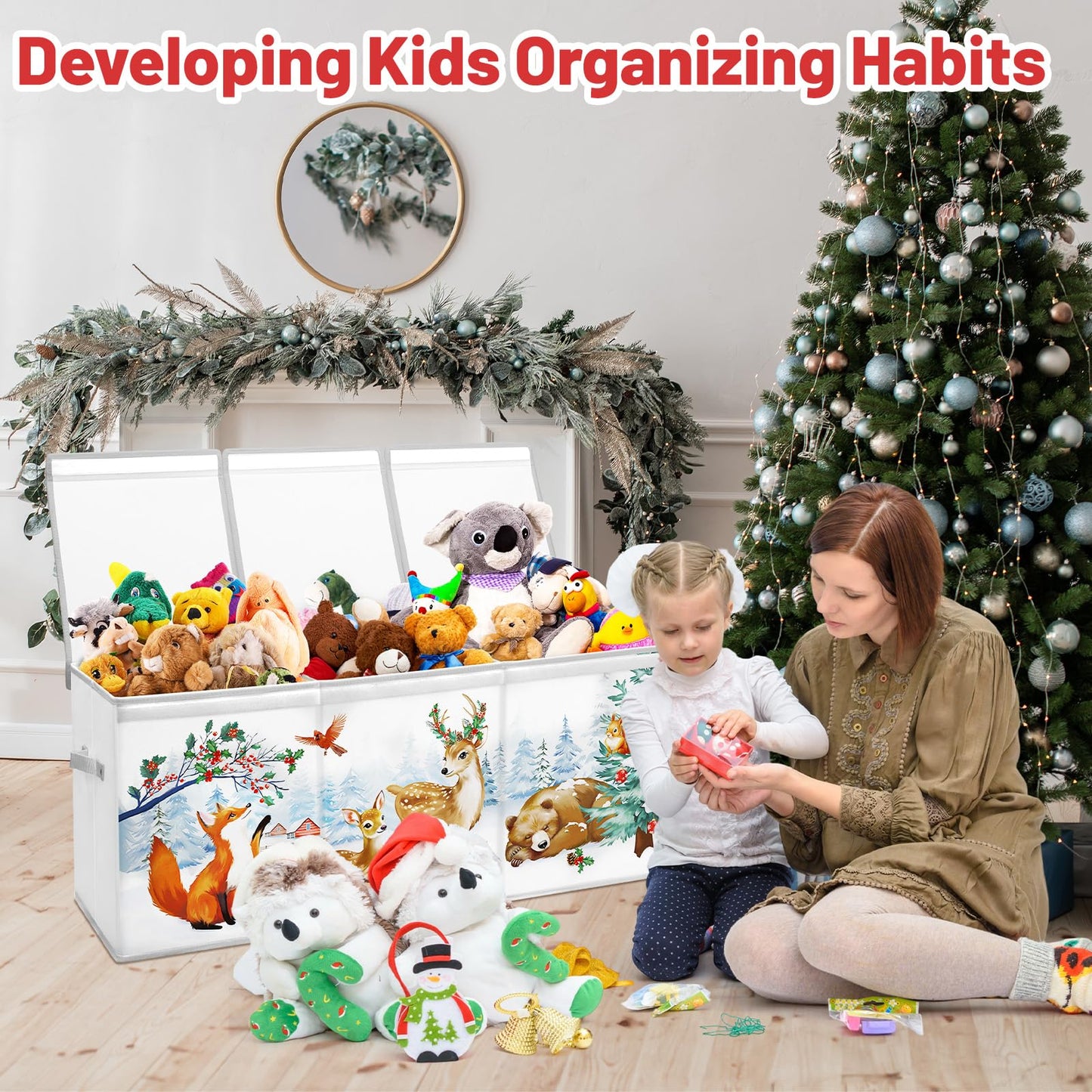 Christmas Toy Storage Bin,Extra Large Toy Box Chest with Lids & Handles for Kids Boys Girls,Collapsible Storage Organizer Box Bin Basket for Bedroom,Playroom, Nursery,37.8"x12.6" x15.7",Animals