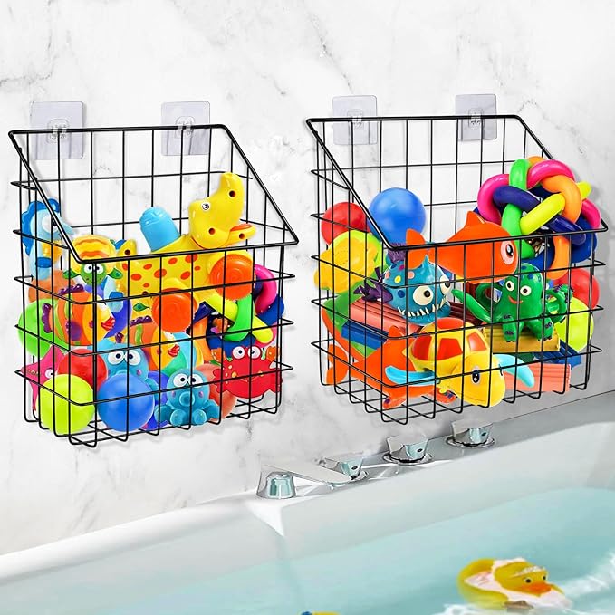 2 Pack Bath Toy Storage Organizer Basket, Large Metal Bathtub Toy Holder