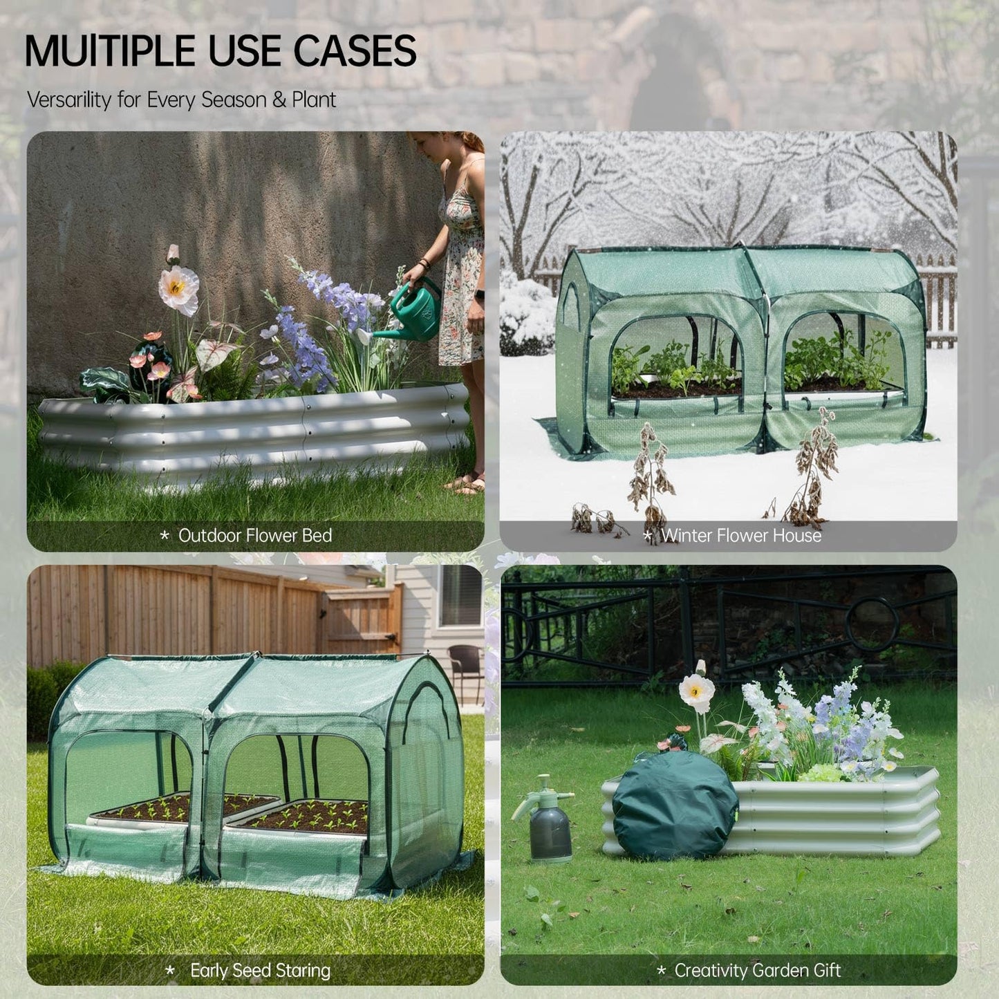 Pop up Tunnel Greenhouse Cover Plant Tent with 4x2FT Riased Garden Bed Set ,Raised Planter Box