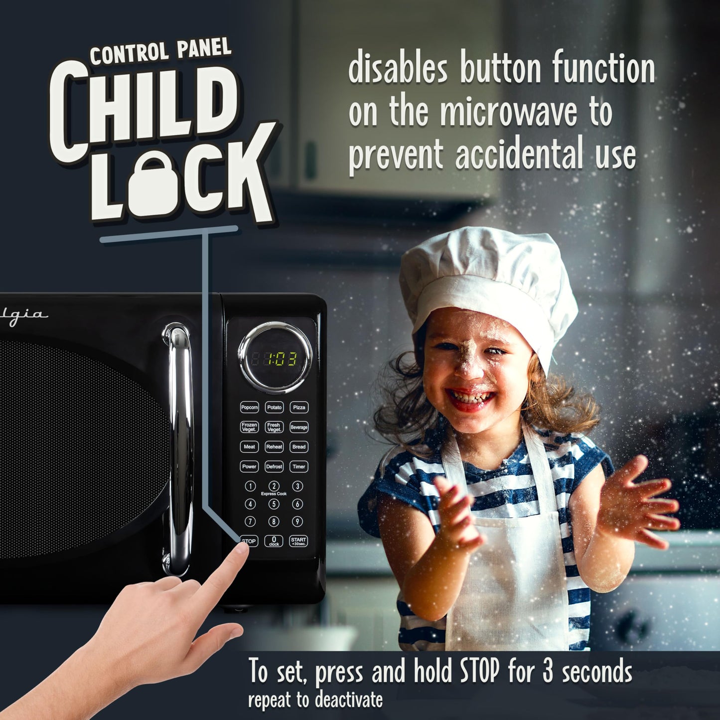 Nostalgia Retro Microwave Oven - 0.7 Cu Ft, 700-Watt Countertop Size with Glass Turntable, Child Safety Lock, 8 Auto-Cook Programs, Digital Clock - Aqua