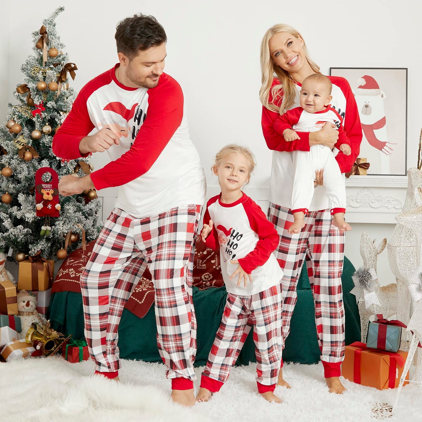 Honwenle Family Christmas Pajamas Matching Sets Soft Long Sleeve Family Christmas Pjs Sleepwear Holiday Lounge Set