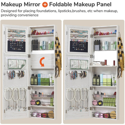 GISSAR Jewelry Mirror Armoire Wall Mount Over The Door Mirror Jewelry Cabinet Storage Mirror Organizer Lockable Full Length Door Mirror(White Oak)