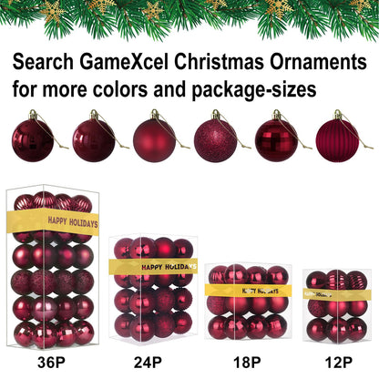 Maroon 3.2" Large Christmas Balls - Christmas Tree Decoration Ornaments Shatterproof Hanging Balls for Birthday Halloween Holiday Wedding Decorations Set of 24pcs