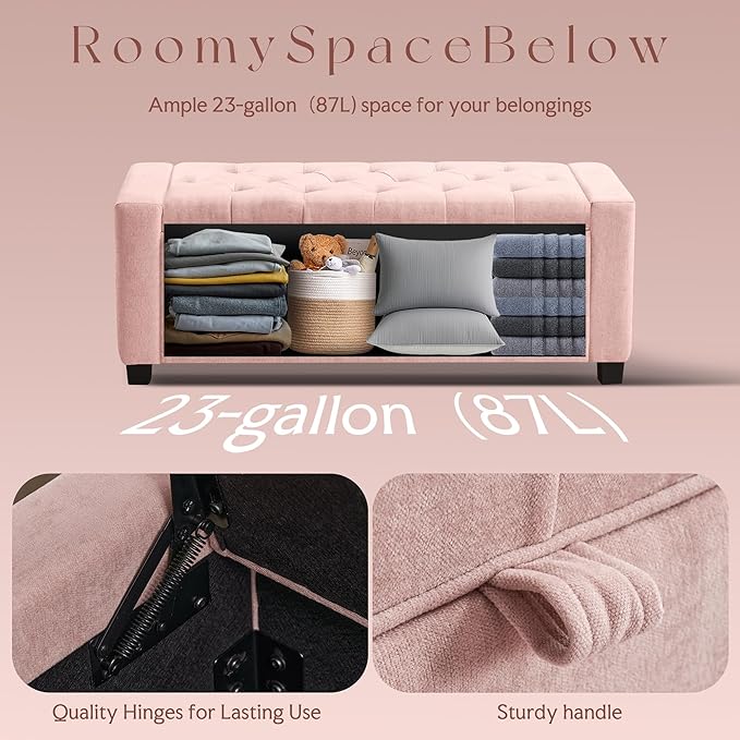 GRAINELL Storage Ottoman Bench, Upholstered Tufted Bedroom Bench