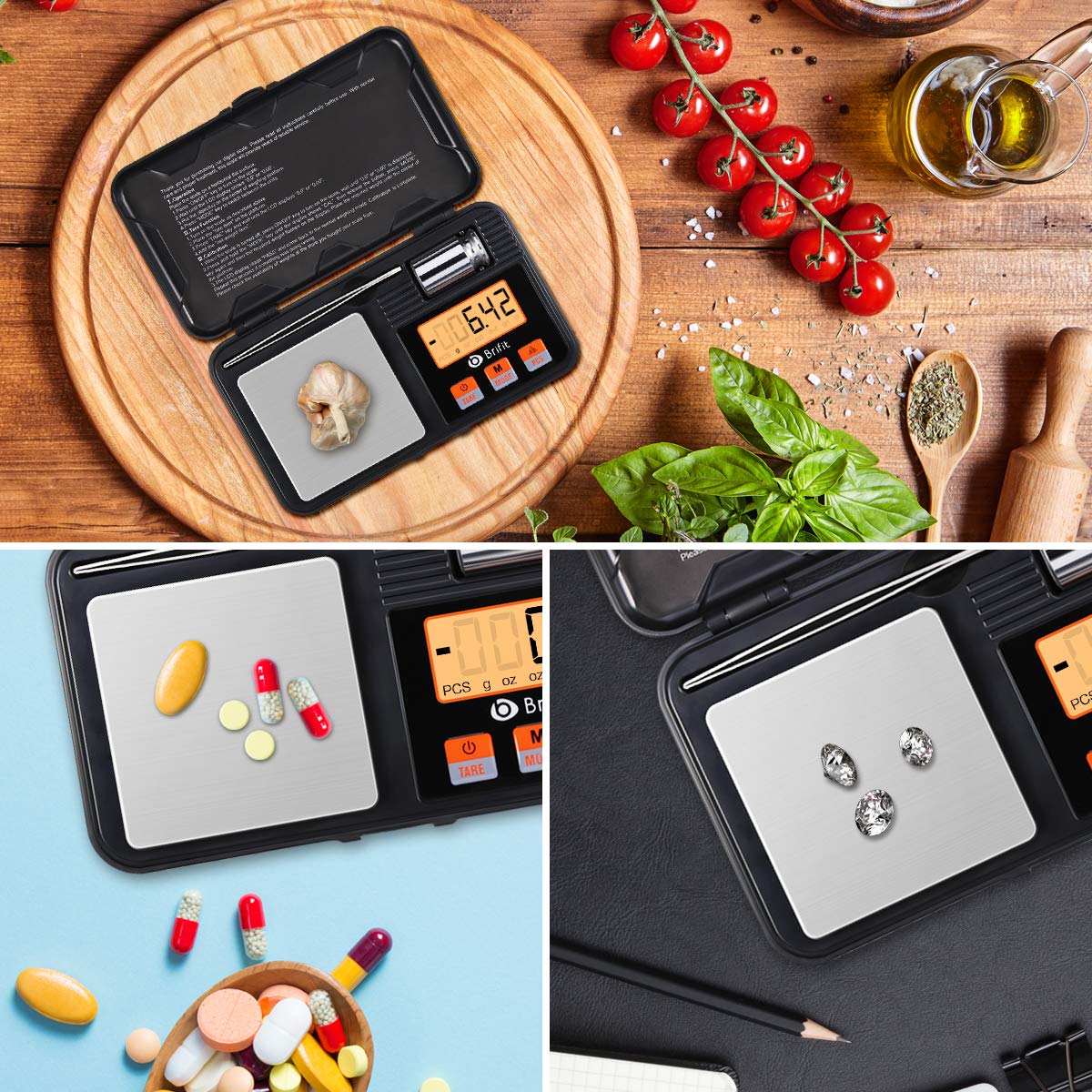 Brifit Digital Pocket Scale, Precision Mini Scale with Backlit LCD, PCS, Tare Function, 200g/0.01g Digital Scale with 50g Calibration Weights for Chiristmas Gift (Batteries, Tweezers Included)