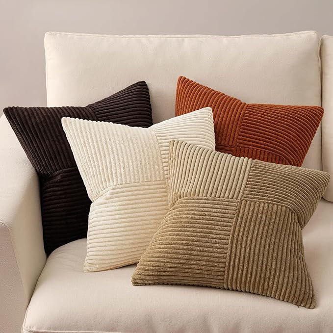 MIULEE Brown Beige Throw Pillow Covers 20x20 Inch Set of 4 Boho Farmhouse