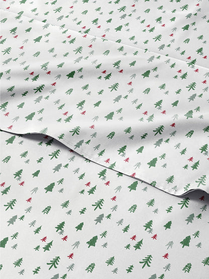 King Christmas Trees Sheet Set - Holiday Xmas Pattern Bedding Set - Deep Pockets - Snug Fit - 4 Piece - Wrinkle Free & Easy Care - Comfy Festive Winter - Holiday Sheets for Women, Men, Kids & Teens