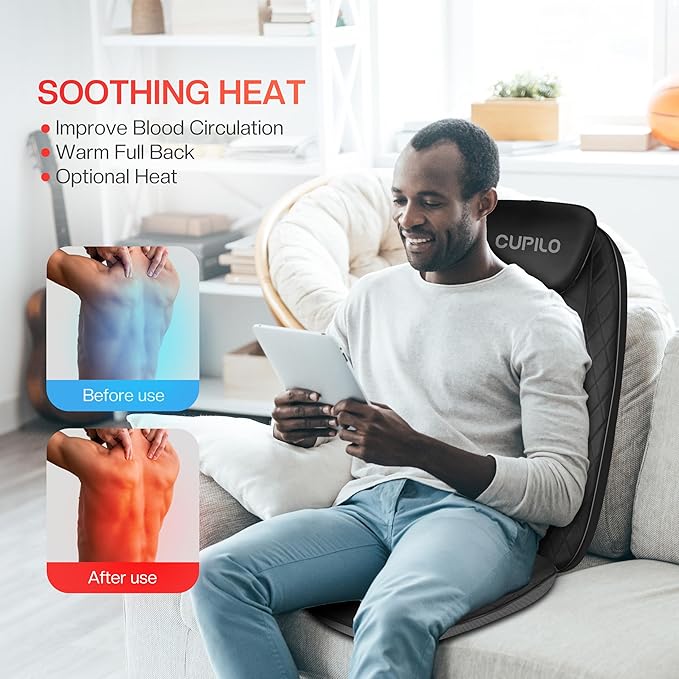 Back Massager for Pain Relief Deep Tissue - Shiatsu Massage Chair Pad for Back with Heat,Back Support Inflatable Flap Chair Massage,Gifts for Men Dad