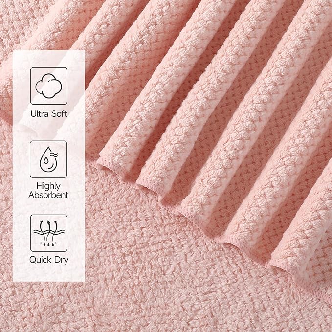 REDKISS 4 Pack Pink Bath Towels, 35 x 70 in Extra Large Coral Fleece Bath Towel