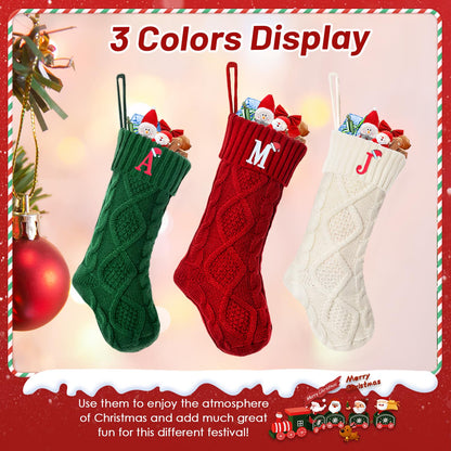 CRSTAFU Initials A Christmas Stockings, 20 Inch Large Family Personalized Monogram Embroidered Red Knitted Xmas Stocking