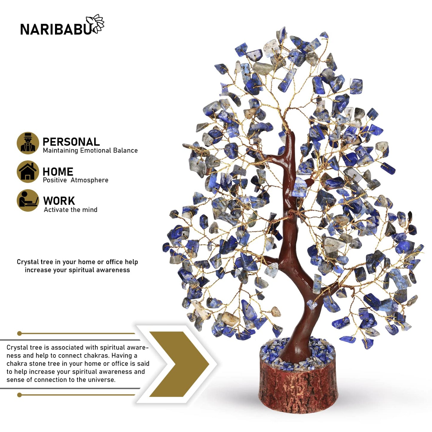 NARIBABU Lapis Lazuli Crystal Tree, Healing Crystals, Gemstone Tree, Crystals and Gemstones, Feng Shui Gifts for Women, Home Decor, Shelf Decor, Ornaments for Living Room, Crystal Gifts for Women