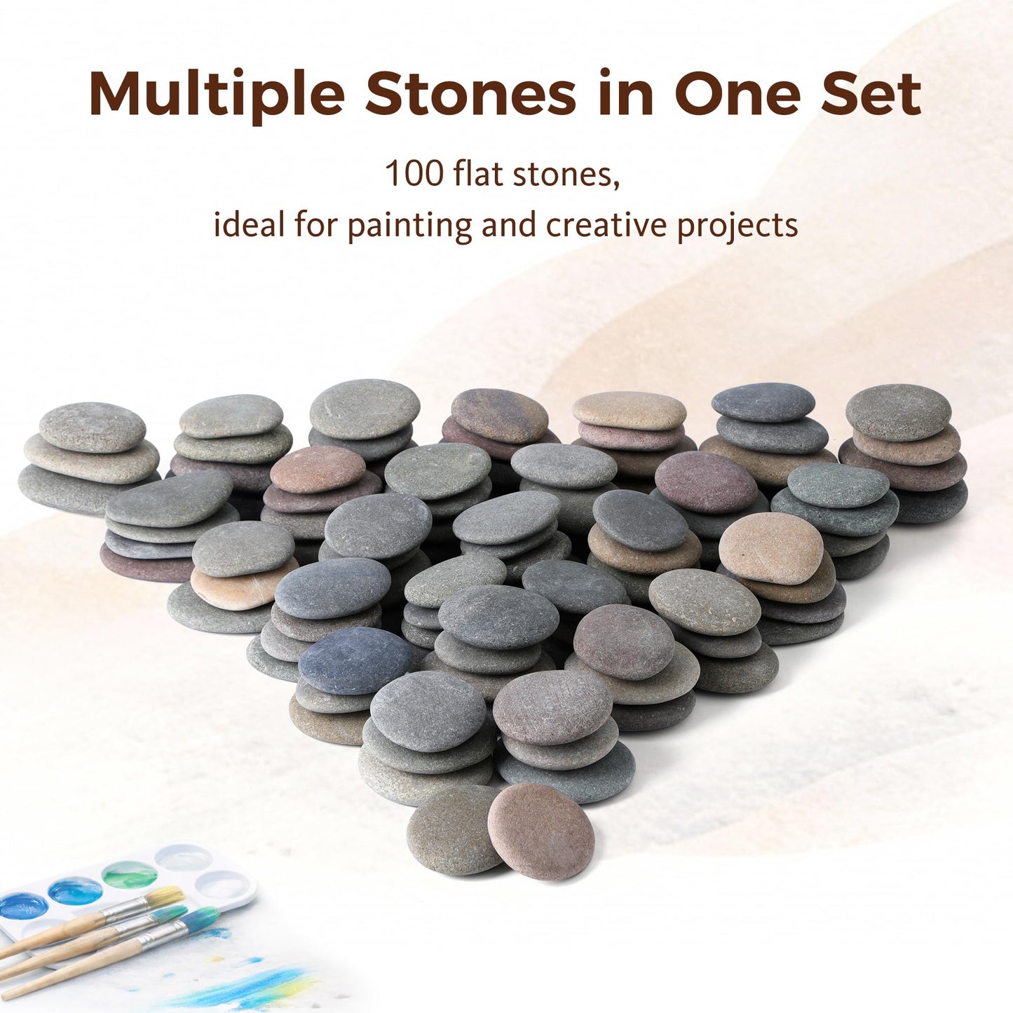 ROCART 100 PCS Large 2.15-3.35" Smooth Natural River Rocks for Painting, Flat Painting Rocks & Craft Stones for Arts, Kindness Rocks, Garden & Classroom Projects