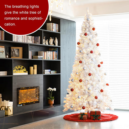 Glitzhome 10ft Pre-Lit Slim Artificial Christmas Tree, Aspen Frostfall Pine Hinged Holiday Xmas Tree with Foldable Metal Stand, 800 Warm White Lights, Ideal for Home, Office, Party Decoration